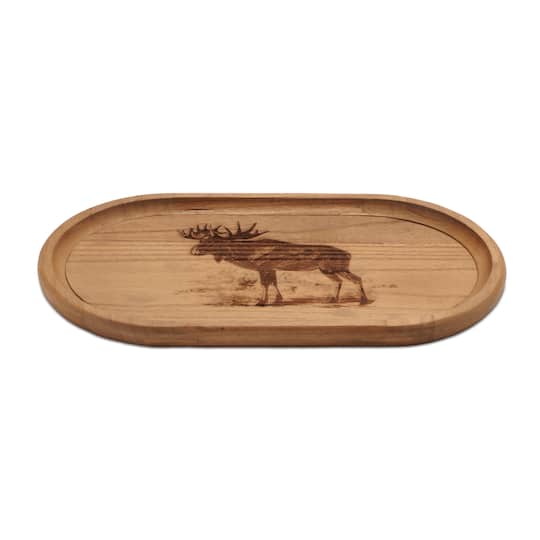 Melrose Brown Oval Woodland Moose Wood Trays Set